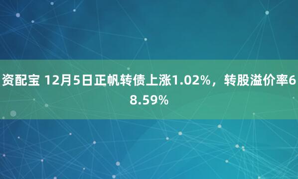 资配宝 12月5日正帆转债上涨1.02%,转股溢价率68.59%